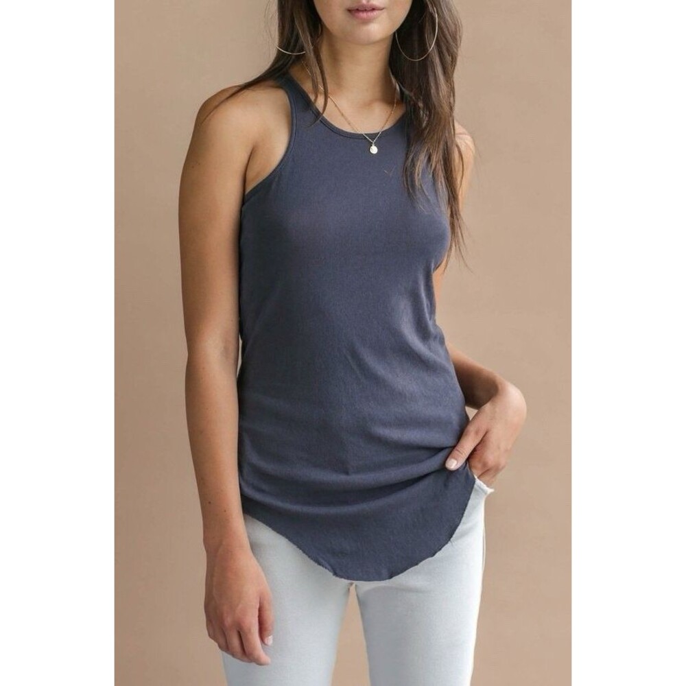 Frank & Eileen Tee Lab Base Layer Tank Top Women's Blue Shirt Raw Hem Large